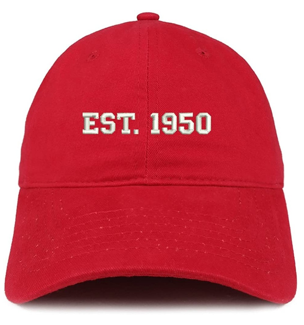 Baseball Caps EST 1950 Embroidered - 70th Birthday Gift Soft Cotton Baseball Cap - Red - CM182XMSLOK $18.34