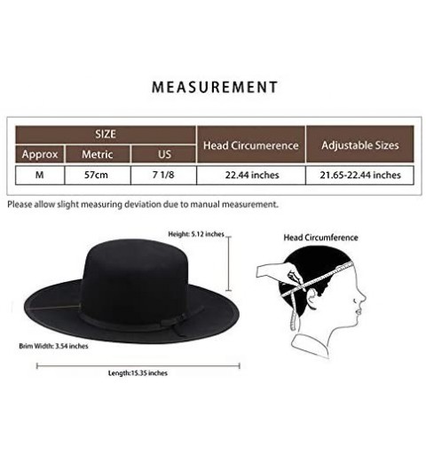 Fedoras Women's Felt Fedora Hats- 100% Merino Wool Stiff Wide Brim Girl Cowboy Hat - Brown - C218XE8S3A6 $35.84