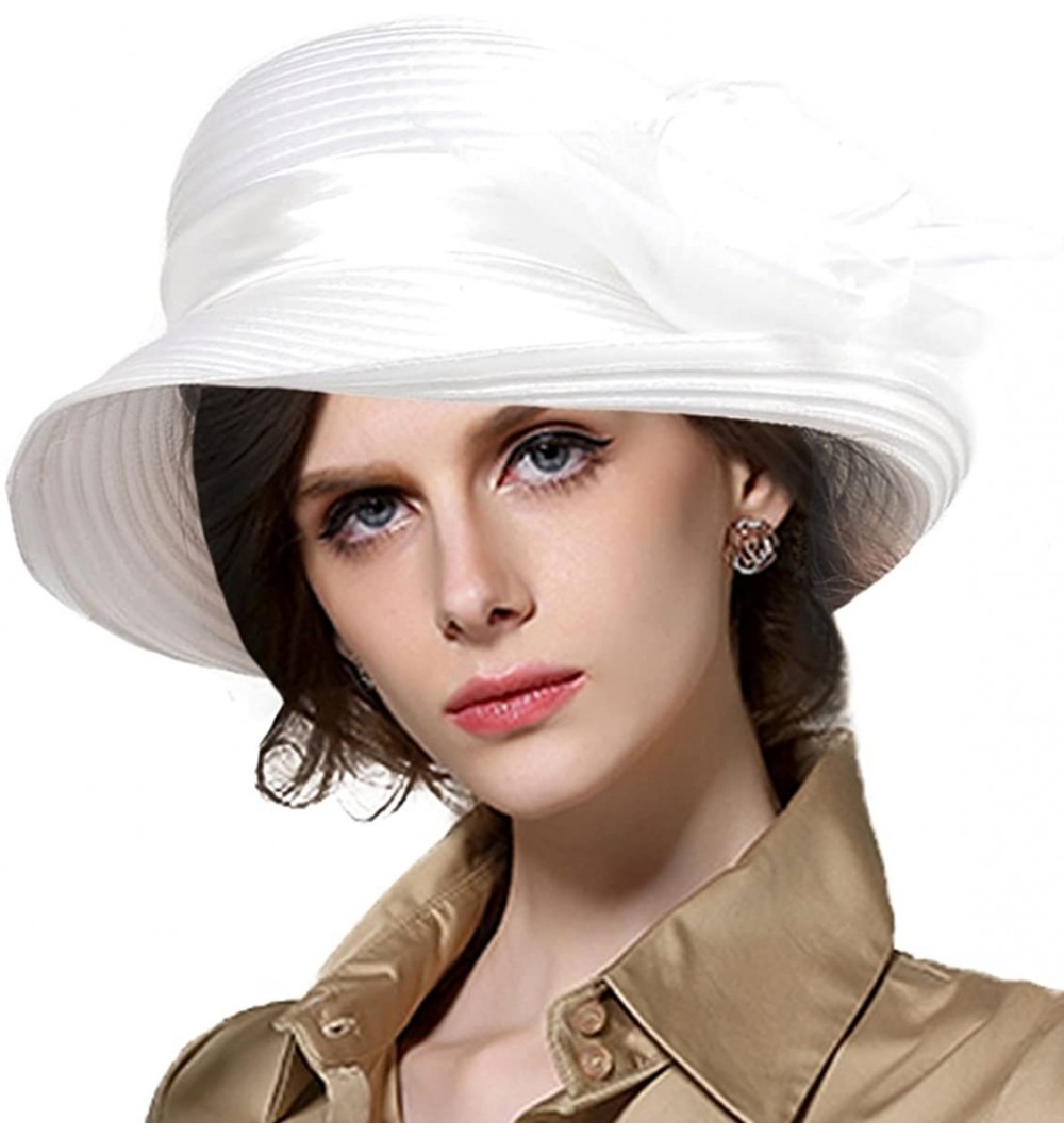 Bucket Hats Lady Derby Dress Church Cloche Hat Bow Bucket Wedding Bowler Hats - Bowler-cream - CZ187878A3N $27.24