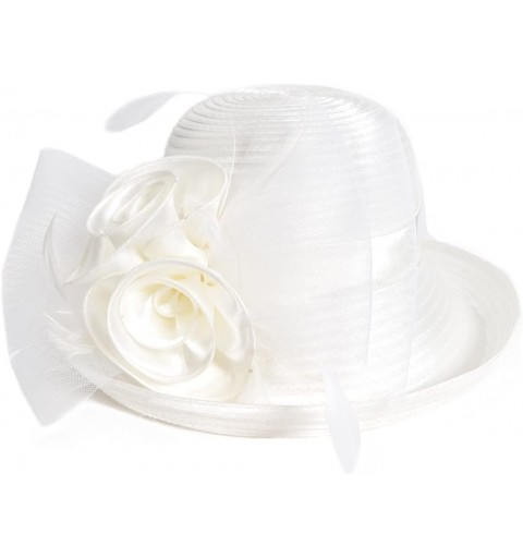 Bucket Hats Lady Derby Dress Church Cloche Hat Bow Bucket Wedding Bowler Hats - Bowler-cream - CZ187878A3N $27.24