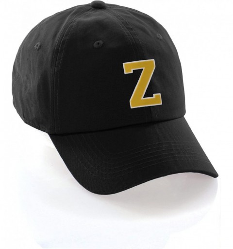 Baseball Caps Customized Letter Intial Baseball Hat A to Z Team Colors- Black Cap White Gold - Letter Z - C218ESYQR7K $13.28
