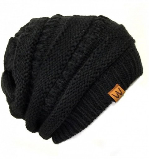 Skullies & Beanies Winter Thick Knit Beanie Slouchy Beanie for Men & Women - Black - C311VHKK7ED $9.49