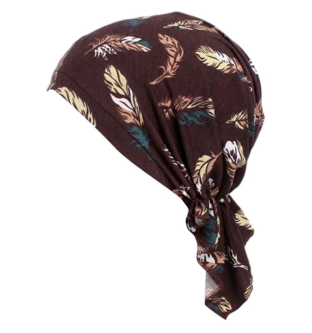 Berets Turbans For Women India Muslim Elastic Wrap Print Cotton Hat Head Scarf - D - C518IQ7SGSQ $9.72