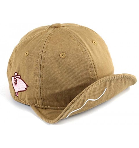 Baseball Caps Baseball Cap Cute Pig Embroideried Short Bill Snapback Caps Flat to Full Flip Brim Hat - Pg01-khaki - C118SLYM4...