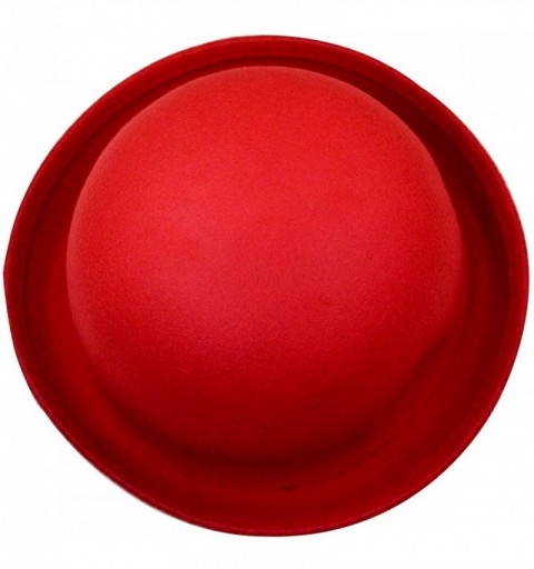 Fedoras Women Wool Felt Bowler Hat Derby Church Fedora Hat Roll-up Brim Party Hat - Red - CU18KO2SLAK $12.90