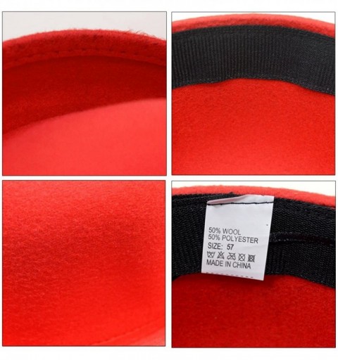 Fedoras Women Wool Felt Bowler Hat Derby Church Fedora Hat Roll-up Brim Party Hat - Red - CU18KO2SLAK $12.90