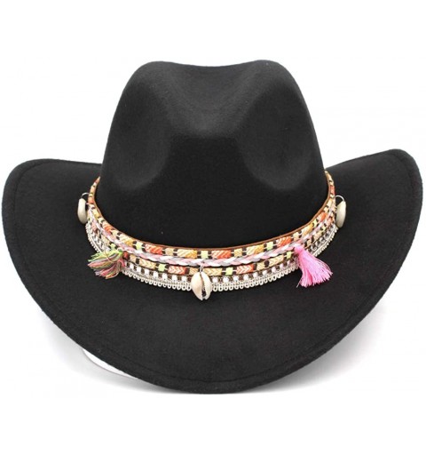 Cowboy Hats Women Wide Brim Western Cowboy Hat Cowgirl Ladies Party Church Costume Cap - Black - CB18R46NM2H $12.98