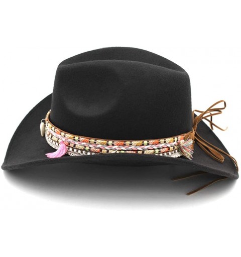 Cowboy Hats Women Wide Brim Western Cowboy Hat Cowgirl Ladies Party Church Costume Cap - Black - CB18R46NM2H $12.98