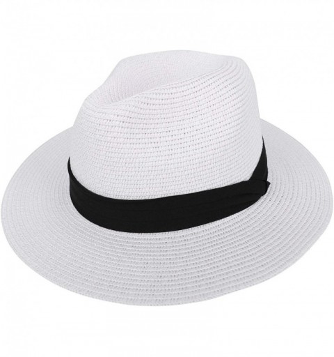 Sun Hats Women Mens UPF 50+ Wide Brim Starw Sun Hat Roll Up Panama Fedora Beach Hat - Panama_white - CF18E30QAGL $13.32