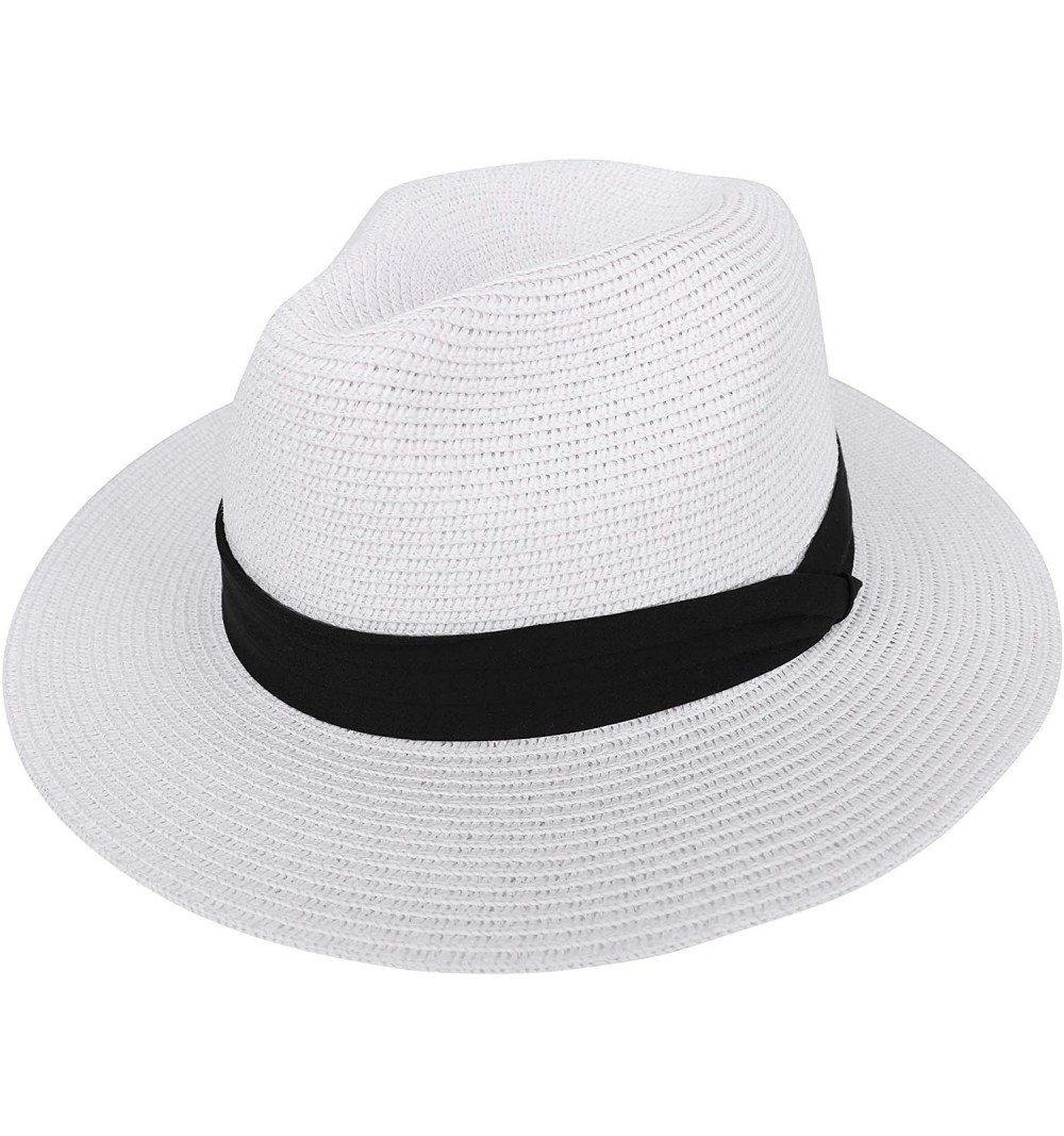 Sun Hats Women Mens UPF 50+ Wide Brim Starw Sun Hat Roll Up Panama Fedora Beach Hat - Panama_white - CF18E30QAGL $13.32