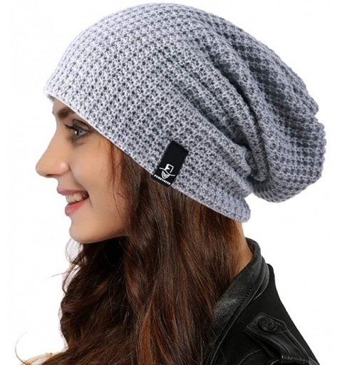 Skullies & Beanies Women Oversized Slouchy Beanie Knit Hat Colorful Long Baggy Skull Cap for Winter - Solid- Light Grey - CK1...