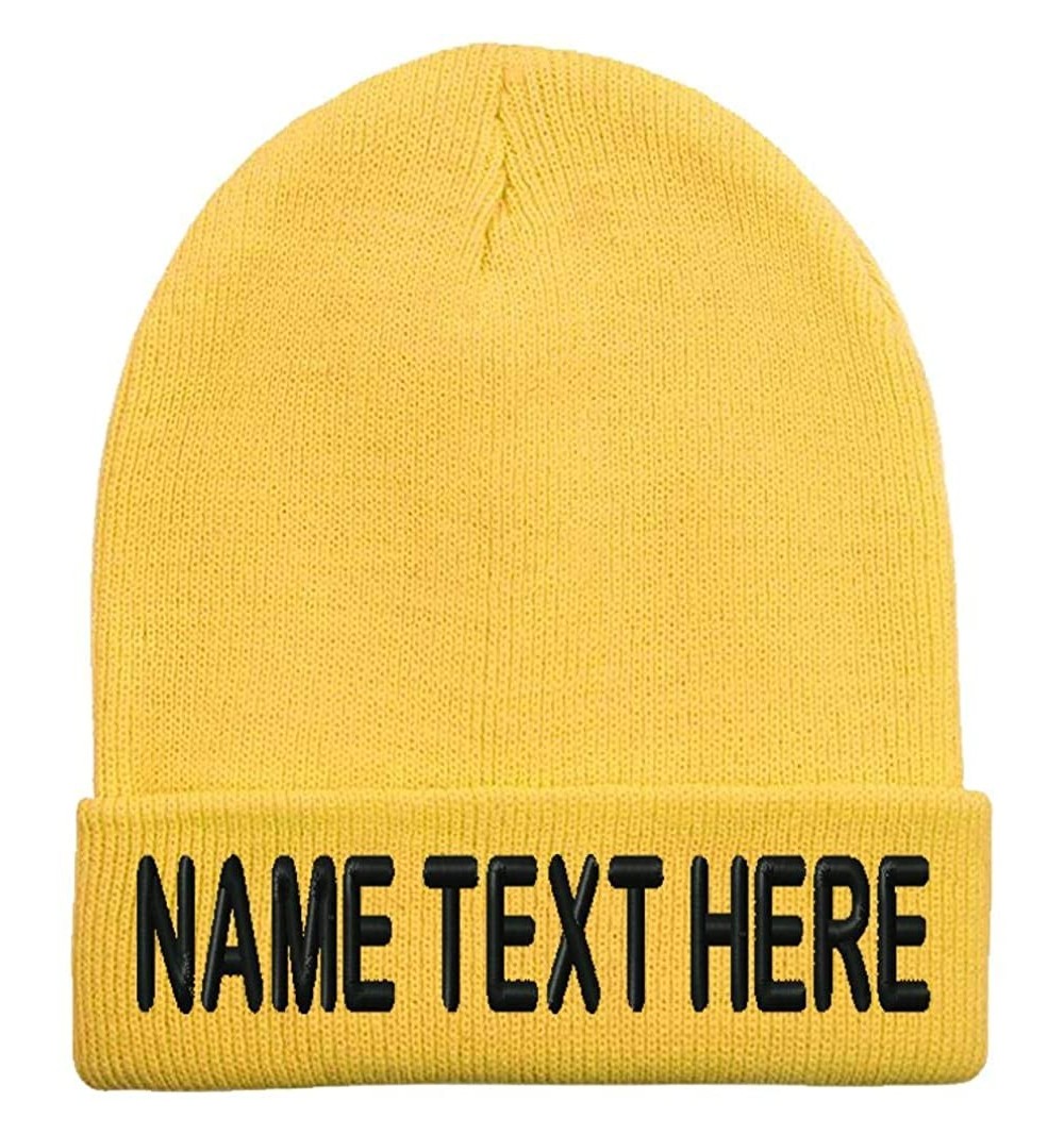 Skullies & Beanies Custom Embroidery Personalized Name Text Ski Toboggan Knit Cap Cuffed Beanie Hat - Yellow - CH18O3DSIDI $1...