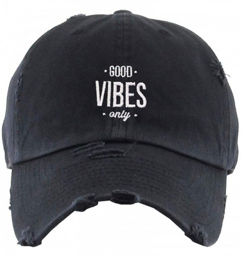 Baseball Caps Good Vibes Only Vintage Baseball Cap Embroidered Cotton Adjustable Distressed Dad Hat - Brush Black - CO18AINHR...