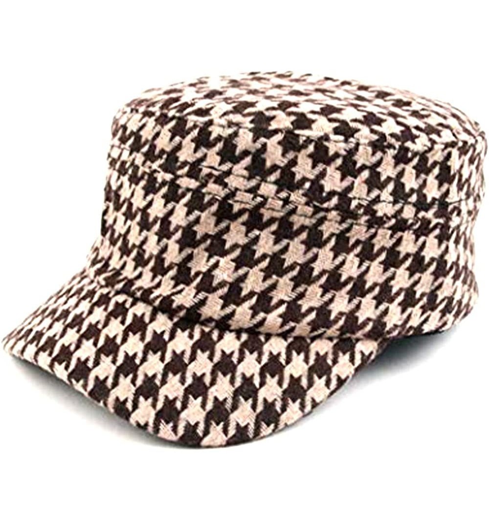 Newsboy Caps Women's Hounds Tooth Checked Military Cadet Style Hat 305HT - Brown - C018NUHEE5Z $11.65