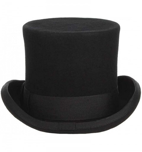 Fedoras 100% Wool Steampunk Top Hat with Grosgrain Band Made-Hatter Magic Hats Black - Black - CX18WU7M28H $32.92