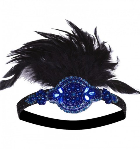 Headbands Black Beaded Flapper Headband Inspired Great Gatsby 1920s Headpiece Accessories Feather Vintage - Blue - CZ1884LRD0...