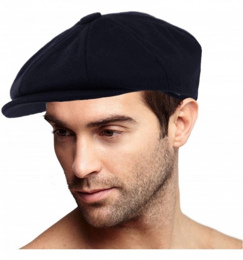 Newsboy Caps Men's 100% Winter Wool Plaids Solids Snap Newsboy Drivers Cabbie Rounded Cap Hat - Solid Navy - C818Q24M3WX $16.78