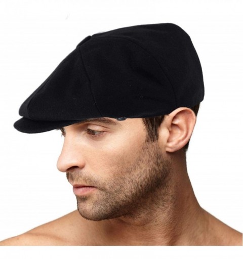 Newsboy Caps Men's 100% Winter Wool Plaids Solids Snap Newsboy Drivers Cabbie Rounded Cap Hat - Solid Navy - C818Q24M3WX $16.78