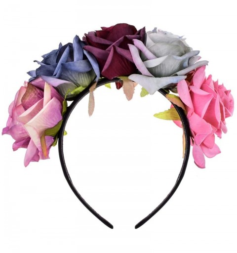 Headbands Custom Mexican Flower Crown Day of The Dead Hawaiian Boho Frida Floral - Gray Punk Pink - CM18I8G3O37 $8.66