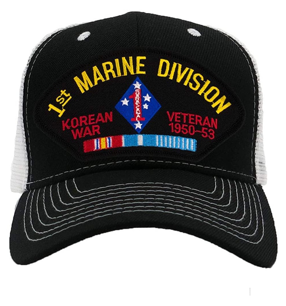 Baseball Caps 1st Marine Division - Korean War Veteran Hat/Ballcap Adjustable One Size Fits Most - Mesh-back Black & White - ...