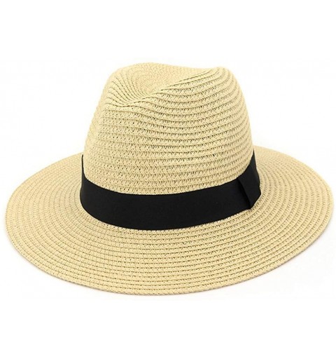 Sun Hats Man and Woman's Wide Brim Straw Panama Hat Fedora Beach Sun Hat with Band - Aa Beige - C118NDA66IW $11.88