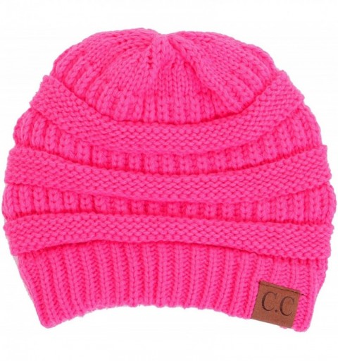 Skullies & Beanies Warm Soft Cable Knit Skull Cap Slouchy Beanie Winter Hat (Candy Pink) - CJ12MX90V3N $10.84