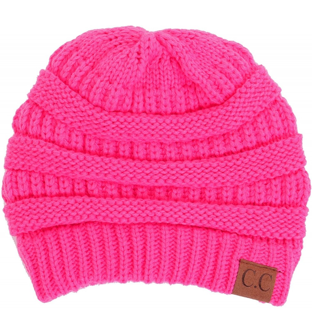 Skullies & Beanies Warm Soft Cable Knit Skull Cap Slouchy Beanie Winter Hat (Candy Pink) - CJ12MX90V3N $10.84