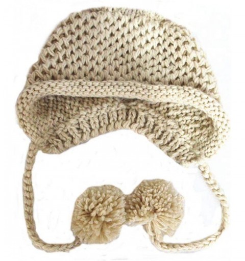Skullies & Beanies Women Hat Handmade Crochet Braided Pompom Beanie Knit Caps Warm Winter - Beige - CC189X5HMGO $13.51