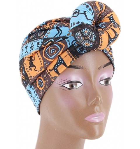 Sun Hats Shiny Metallic Turban Cap Indian Pleated Headwrap Swami Hat Chemo Cap for Women - Sky Blue - CX18A4NK8ZA $9.01