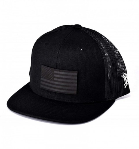 Baseball Caps USA 'Midnight Glory' Dark Leather Patch Hat Flat Trucker - One Size Fits All - Black - CV18IGOOGEI $37.38