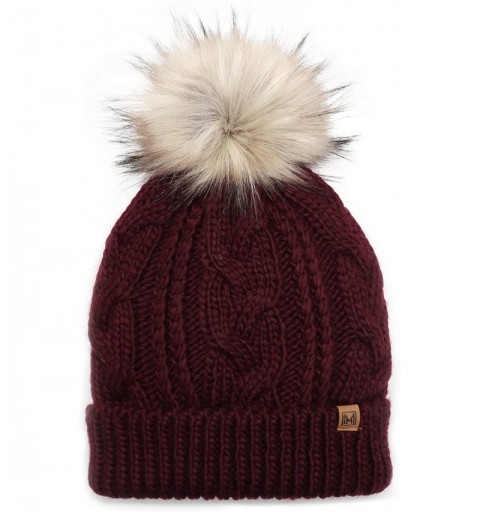 Skullies & Beanies Women's Soft Faux Fur Pom Pom Slouchy Beanie Hat with Sherpa Lined- Thick- Soft- Chunky and Warm - Burgund...