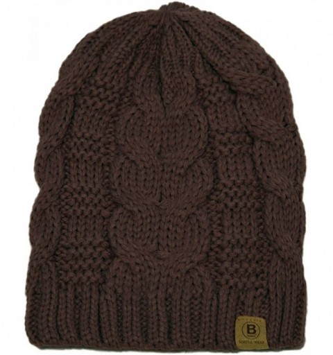Skullies & Beanies Unisex Warm Chunky Soft Stretch Cable Knit Beanie Cap Hat - 102 Brown - C81889WKCSX $11.81