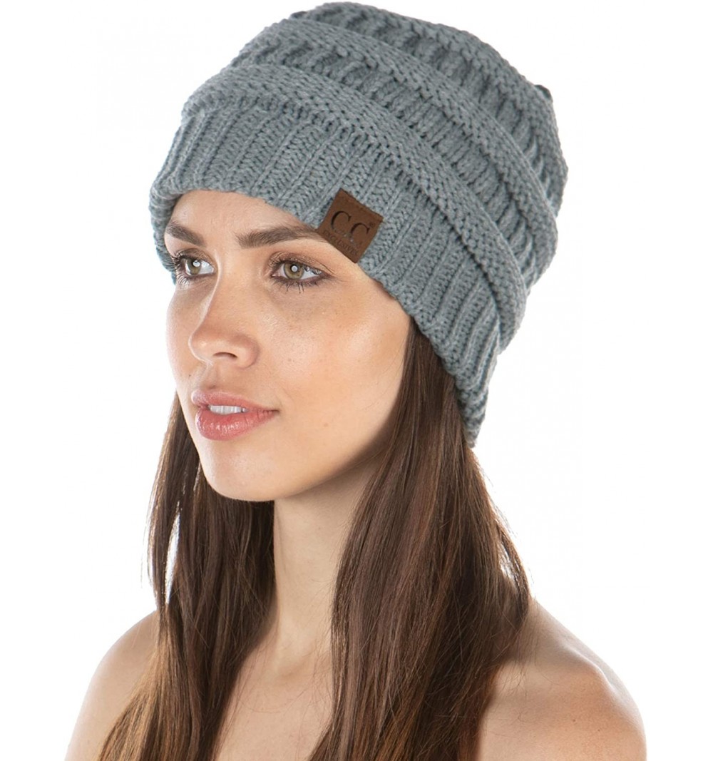 Skullies & Beanies E3-76 Womens Beanie Soft Knit Classic Ribbed Slouch Hat - Dove Grey - CD18Y32CT3C $15.36