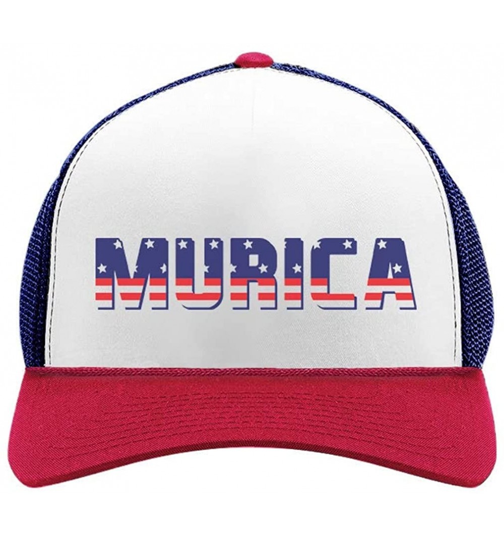Baseball Caps Murica 4th of July USA - Cool Vintage Retro Style Trucker Hat Mesh Cap - Blue/White/Red - CB183D472NK $9.78