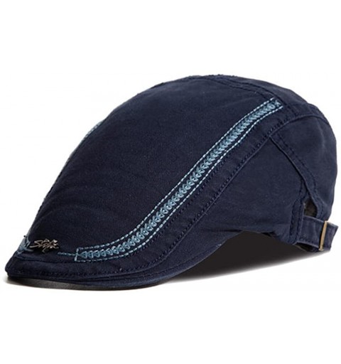Newsboy Caps Mens Cotton Embroidery Painter Berets Caps Casual Outdoor Visor Forward Hat - Blue - CV186TTH97T $14.72