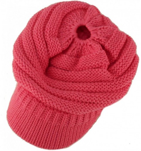Skullies & Beanies Ponytail Visor Brim Messy Bun BeanieTail Stretchy Knit Beanie Sun Hat - Solid New Cd Pink - C618KAHCZ4T $1...