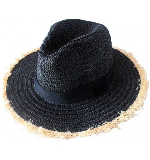 Sun Hats Colorful Tassels Women's Straw Hat Wide Brim Beach Summer Sun Hat - Plain Black - CM1940250SO $14.55