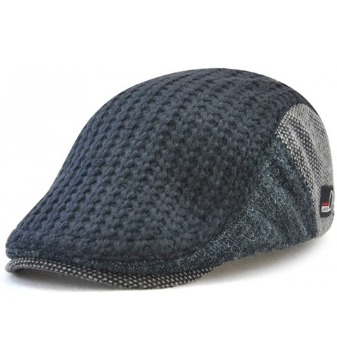 Newsboy Caps Men's Knitted Wool Duckbill Hat Warm Newsboy Flat Scally Cap - Navy Blue - CQ18654T09G $7.62
