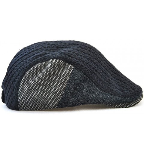 Newsboy Caps Men's Knitted Wool Duckbill Hat Warm Newsboy Flat Scally Cap - Navy Blue - CQ18654T09G $7.62