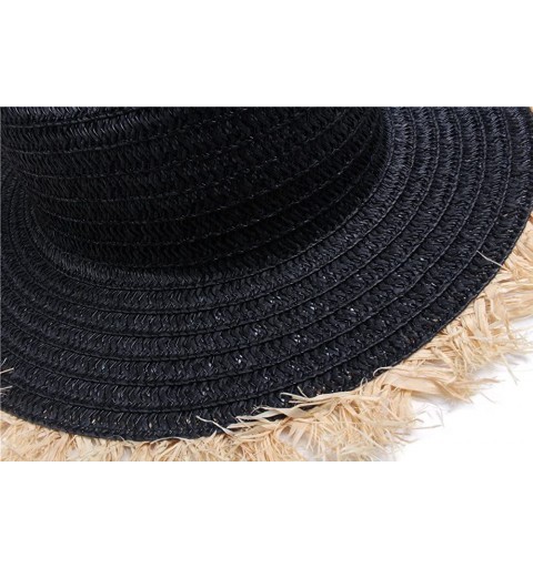 Sun Hats Colorful Tassels Women's Straw Hat Wide Brim Beach Summer Sun Hat - Plain Black - CM1940250SO $14.55