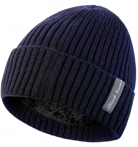 Skullies & Beanies Winter Fluff Lined Beanie Hat Knit Skull Cap - Navy Without Neck Warmer - CT12O5SQA9V $11.18