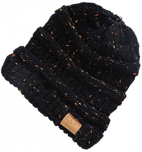 Skullies & Beanies Women Warm Baggy High Bun Ponytail Crochet Knit Artificial Wool Winter Ski Beanie Skull Caps Hat - Black -...