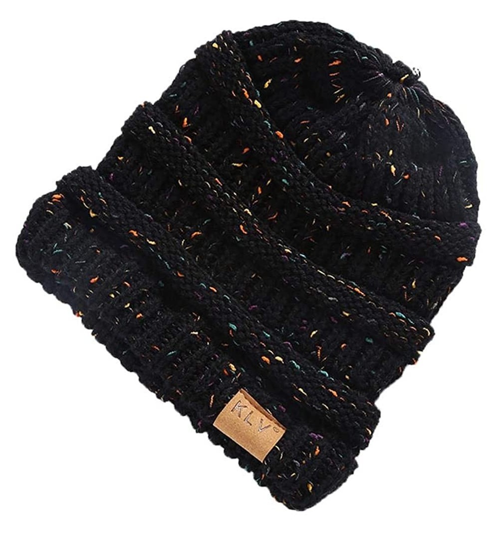 Skullies & Beanies Women Warm Baggy High Bun Ponytail Crochet Knit Artificial Wool Winter Ski Beanie Skull Caps Hat - Black -...