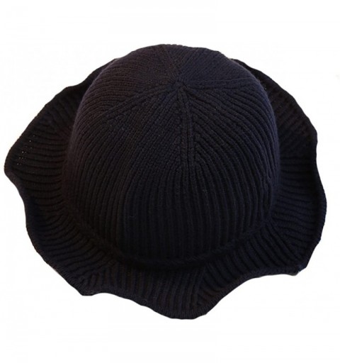 Bucket Hats Women's Knit Foldable Wool Blend Warm Church Cloche Cap Bucket Hat Bowler Hats - Navy - CZ188Q7SZRT $10.40