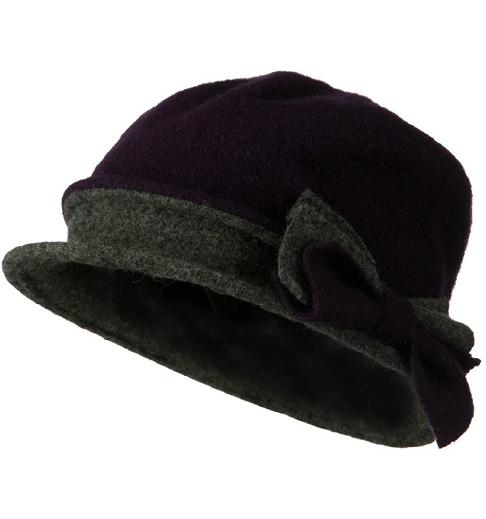 Bucket Hats 2 Toned Boiled Wool Bucket Hat with Bow Detail - Purple Grey OSFM - CI11BKZUPMJ $27.23