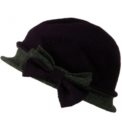 Bucket Hats 2 Toned Boiled Wool Bucket Hat with Bow Detail - Purple Grey OSFM - CI11BKZUPMJ $27.23