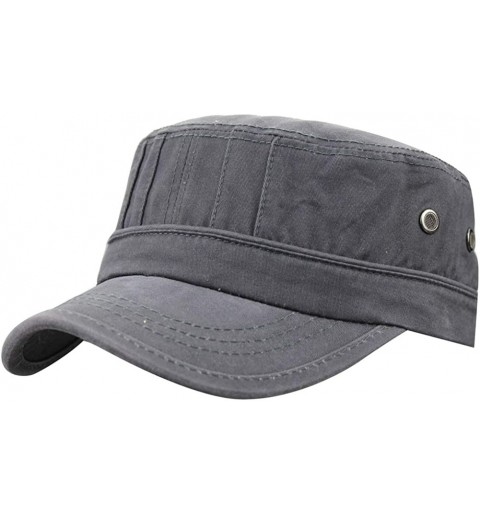 Baseball Caps Mens 100% Cotton Flat Top Running Golf Army Corps Military Baseball Caps Hats - Pleated Gray - CY18RL86NK9 $8.07