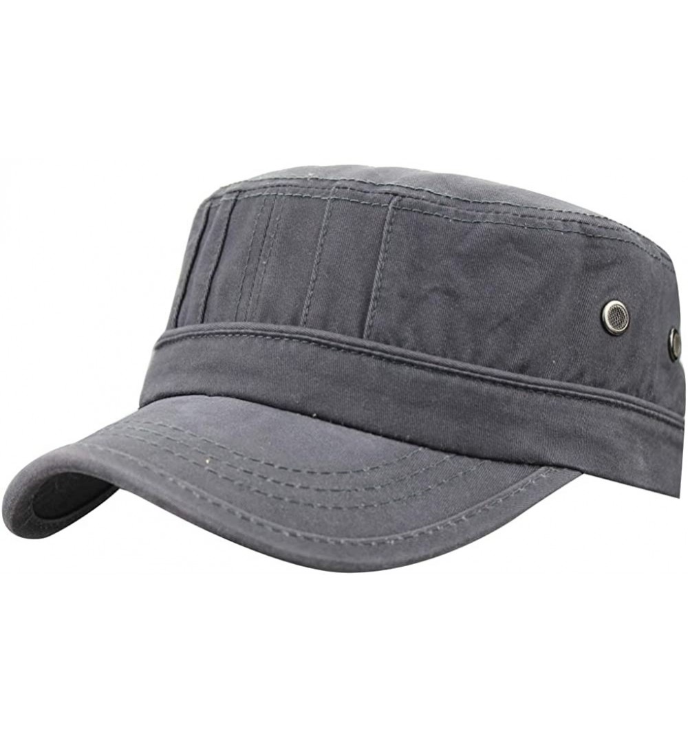 Baseball Caps Mens 100% Cotton Flat Top Running Golf Army Corps Military Baseball Caps Hats - Pleated Gray - CY18RL86NK9 $8.07
