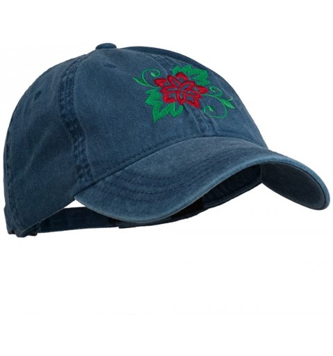 Baseball Caps Christmas Poinsettia Flower Embroidered Washed Dyed Cap - Navy - CG11P5HZC5X $24.89