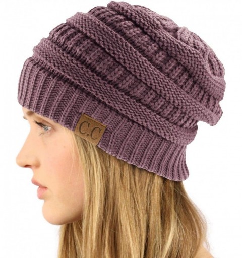 Skullies & Beanies Fleeced Fuzzy Lined Unisex Chunky Thick Warm Stretchy Beanie Hat Cap - Solid Violet - CU18IT3H5UM $11.85